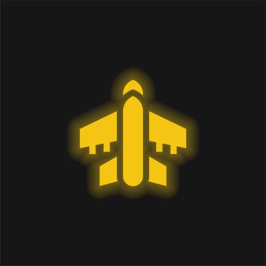 Uçak sarı parlayan neon simgesi