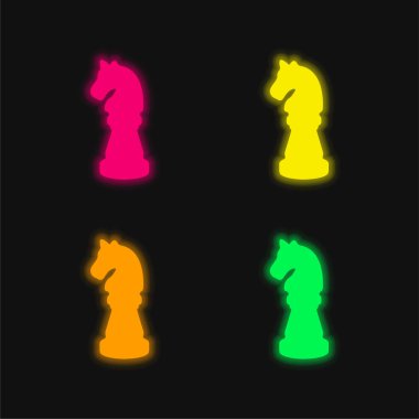 Black Horse Satranç Parçası Şekil dört renk parlayan neon vektör simgesi