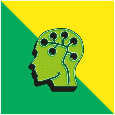 Beyin Yeşili ve Sarı Modern 3D vektör simgesi logosu