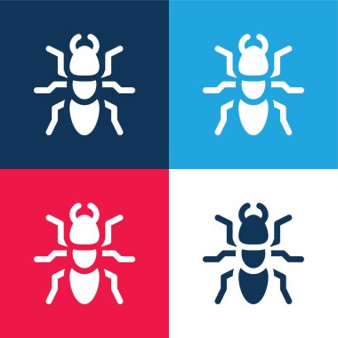 Ant blue and red four color minimal icon set clipart