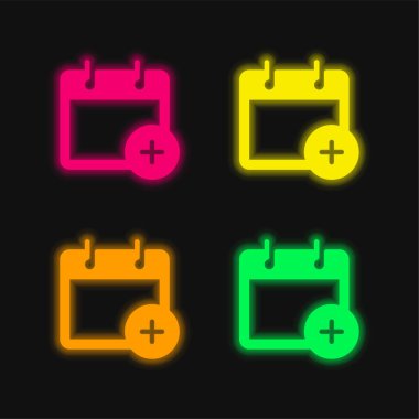 Olay dört renk parlayan neon vektör simgesi ekle