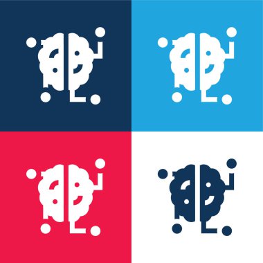 Beyin mavisi ve kırmızı dört renk minimal simge kümesi