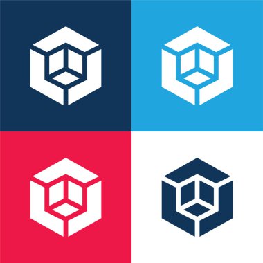 3d mavi ve kırmızı dört renk minimal simgesi seti