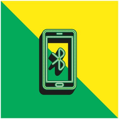Bluetooth İşareti Telefon Ekranında Yeşil ve Sarı 3D vektör simgesi