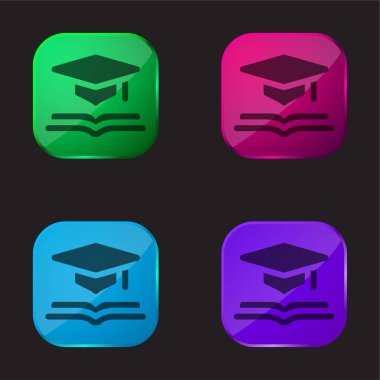 Academic four color glass button icon clipart