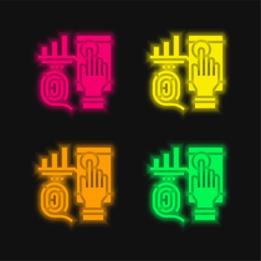 Biyometrik dört renk parlayan neon vektör simgesi