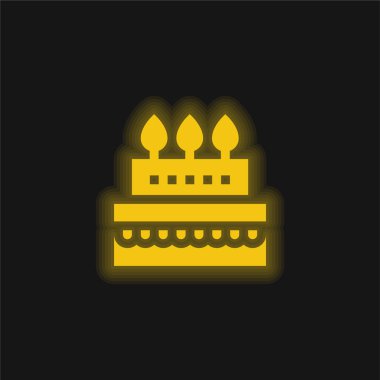 Doğum günü pastası sarı parlak neon simgesi