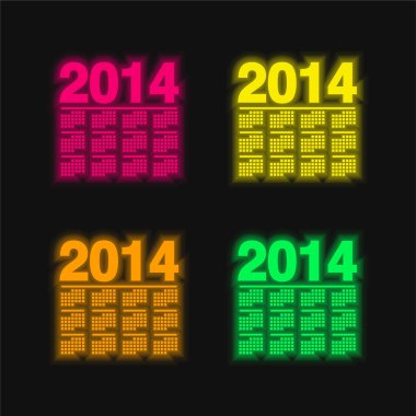 2014 Duvar Takvimi Değişkeni dört renkli neon vektör simgesi