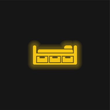 Üç Çekmeceli Yatak Tasarımı Sarı parlak neon simgesi