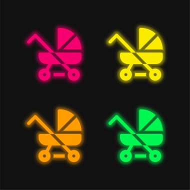 Bebek Stroller dört renkli parlayan neon vektör simgesi
