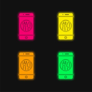 Uygulama dört renk parlayan neon vektör simgesi