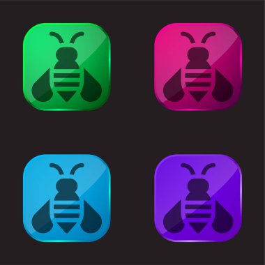 Bee four color glass button icon clipart