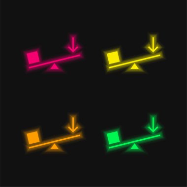 Veri dengeleniyor dört renkli neon vektör simgesi