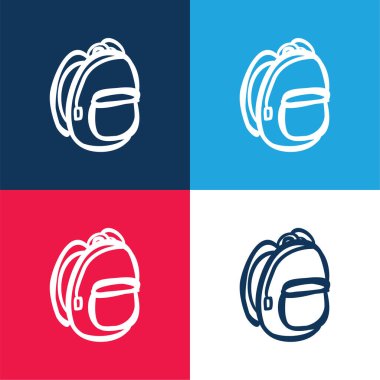 Sırt çantası El Taslak Mavi ve kırmızı en az dört renk simgesi seti