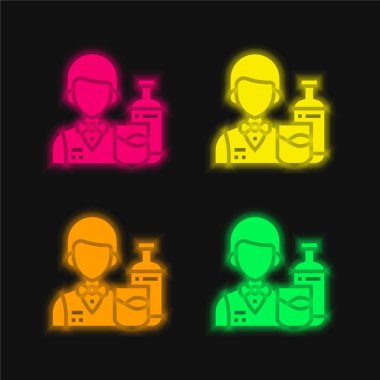 Bartender four color glowing neon vector icon clipart