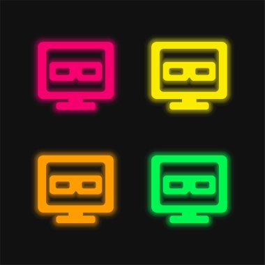 3D Television four color glowing neon vector icon clipart