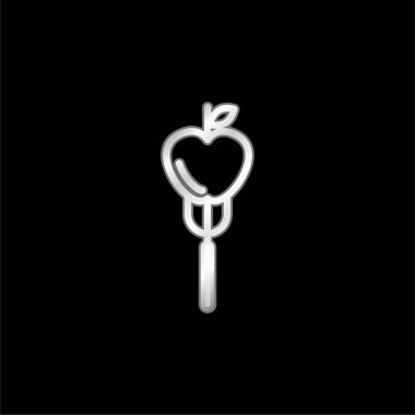 Apple On A Fork silver plated metallic icon clipart
