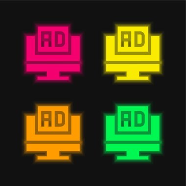 Advertisements four color glowing neon vector icon clipart