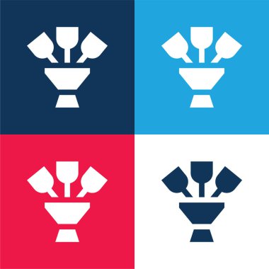 Buket mavi ve kırmızı dört renk minimal simge kümesi