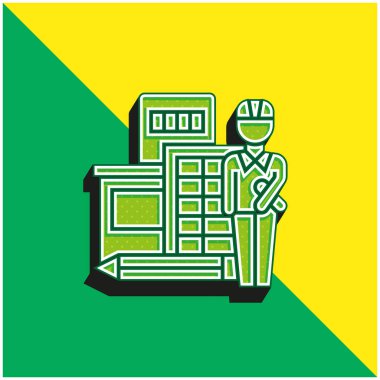 Mimar Yeşil ve sarı modern 3d vektör simgesi logosu