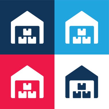 Boxes blue and red four color minimal icon set clipart