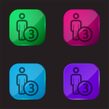 3 Persons Or Person Number Three Symbol four color glass button icon clipart