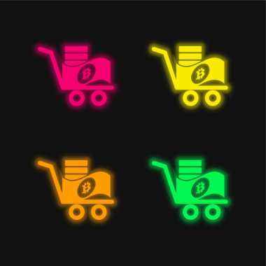 Bitcoin Trolley dört renk parlayan neon vektör simgesi