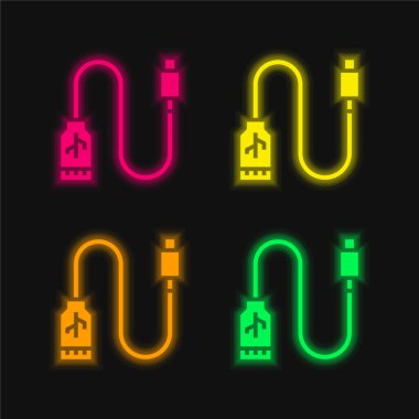 Adaptör dört renk parlayan neon vektör simgesi
