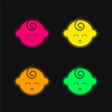 Kapalı Gözlü Siyah Bebek Başı Dört renkli parlak neon vektör simgesi