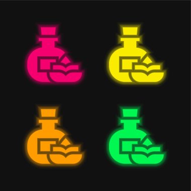 Aromaterapi dört renk parlayan neon vektör simgesi
