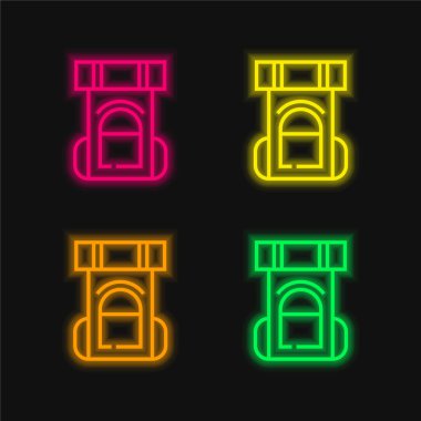 Sırt çantasında parlayan dört renk neon vektör simgesi
