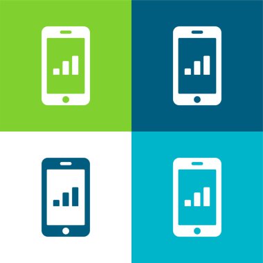 Tablet Ekranında Çubuk Grafiği Düz 4 renk minimal simgesi seti