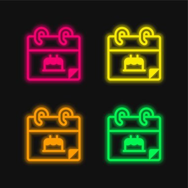 Doğum günü dört renk parlayan neon vektör simgesi