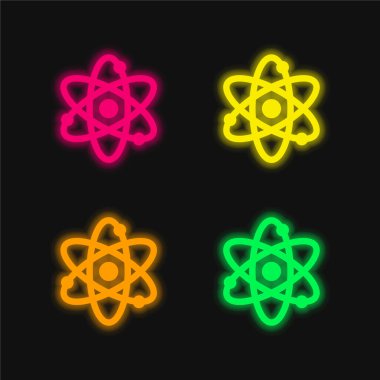 Atom dört renk parlayan neon vektör simgesi