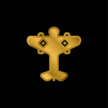 Uçak altın kaplamalı metalik simge veya logo vektörü