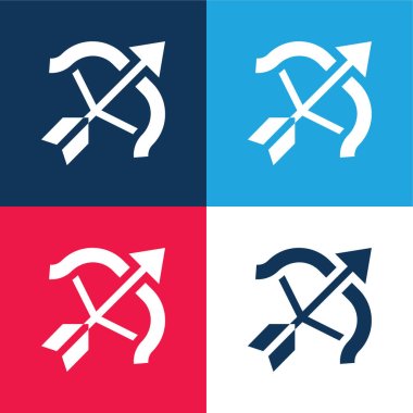 Archery blue and red four color minimal icon set clipart