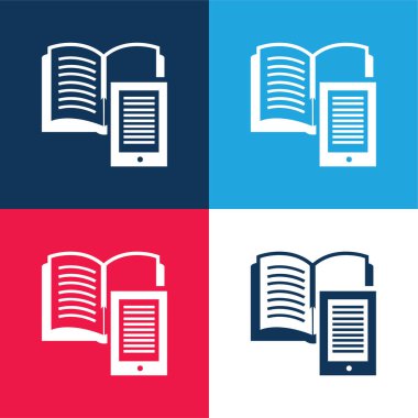 Kitap ve Ipad mavi ve kırmızı en küçük simge seti
