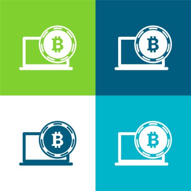 Bitcoin ve Laptop Sembol Düz Renk en az simge seti