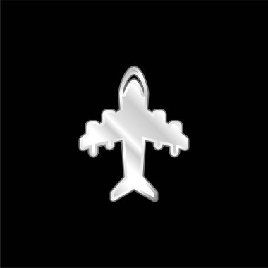 Aeroplane With Four Big Motors silver plated metallic icon clipart