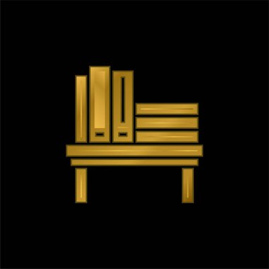 Kitap rafı altın kaplamalı metalik simge veya logo vektörü