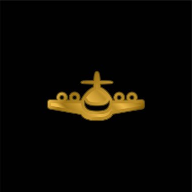 Big Plane Front View gold plated metalic icon or logo vector clipart