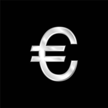 Big Euro Symbol silver plated metallic icon clipart