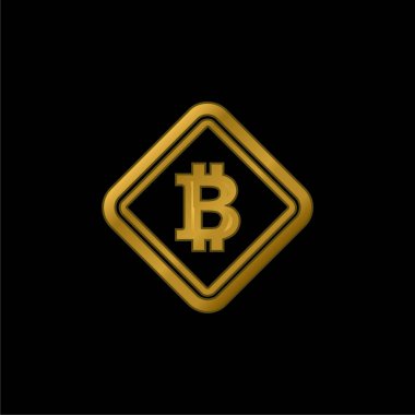 Bitcoin Uyarı Sembolü Altın kaplama metalik simge veya logo vektörü