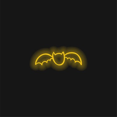 Bat Outline yellow glowing neon icon clipart