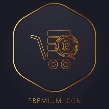 Bitcoin In A Pushcart golden line premium logo or icon clipart