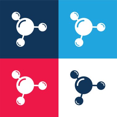 3 molekül mavi ve kırmızı dört renk minimal simgesi
