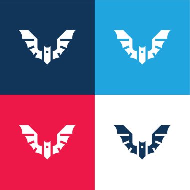 Yarasa mavi ve kırmızı dört renk minimal simge kümesi