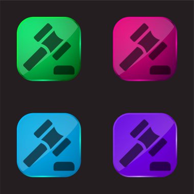 Açık artırma dört renkli cam düğme simgesi