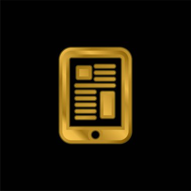 Büyük Tablet altın kaplama metalik simge veya logo vektörü