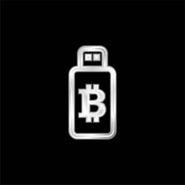 Usb Aygıtındaki Bitcoin İşareti gümüş kaplama metalik simge